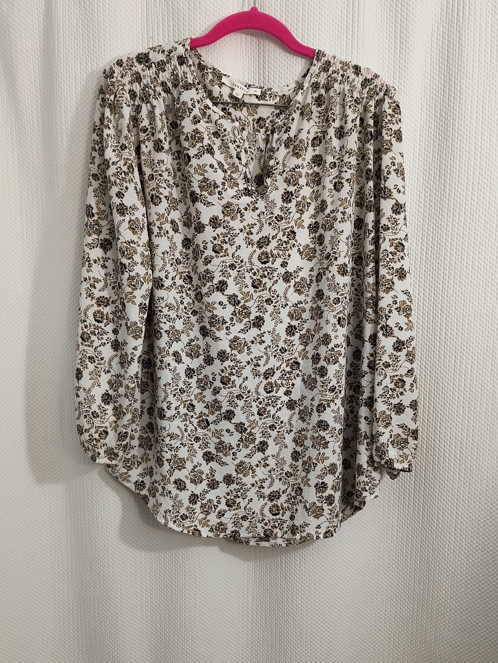 Floral Peasant Blouse - Cream/Brown Women's